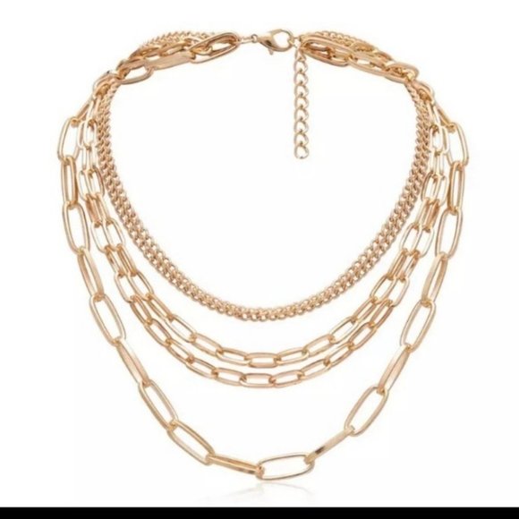 *Multi Layered Gold Chain Punk Choker Necklace - Picture 3 of 5